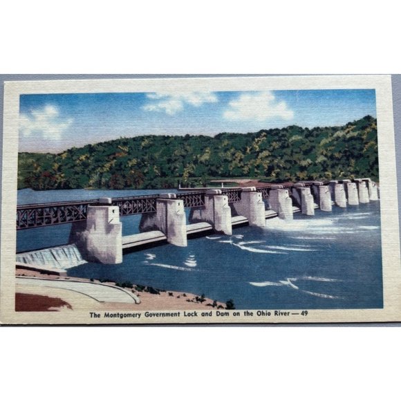 The Montgomery Government Lock Dam Ohio River Postcard Souvenir Vintage - Picture 1 of 3
